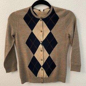 J. Crew VTG Argyle Button Down Cardigan Merino‎ Wool Academia Preppy Sweater XS